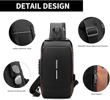 OTIPORTER Sling Bag Crossbody Shoulder Bag for Men Women Travel Business Bag Chest Crossbody bags with USB Charging Port Waterproof Small Backpack for Outdoor Hiking Running Sport