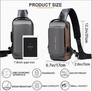 OTIPORTER Sling Bag Crossbody Shoulder Bag for Men Women Travel Business Bag Chest Crossbody bags with USB Charging Port Waterproof Small Backpack for Outdoor Hiking Running Sport